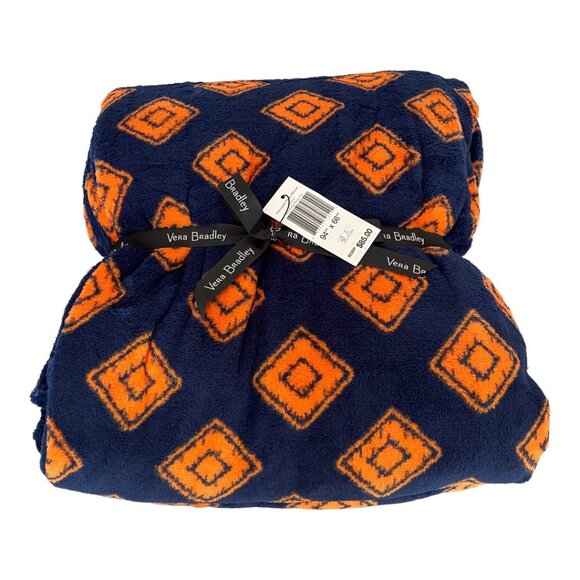 Vera Bradley Navy Blue and Orange Geo Oversized XL Plush Throw Blanket - Picture 2 of 5